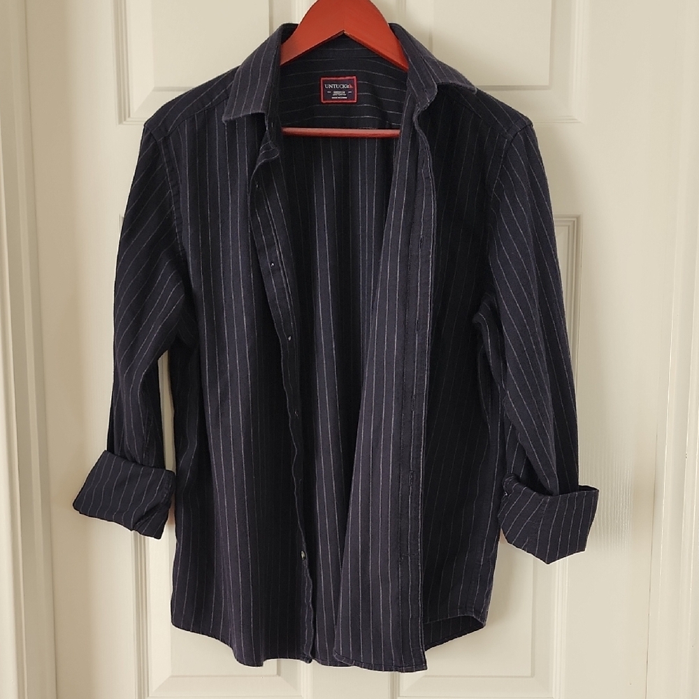 UNTUCKit Charcoal and Light Gray Striped Shirt